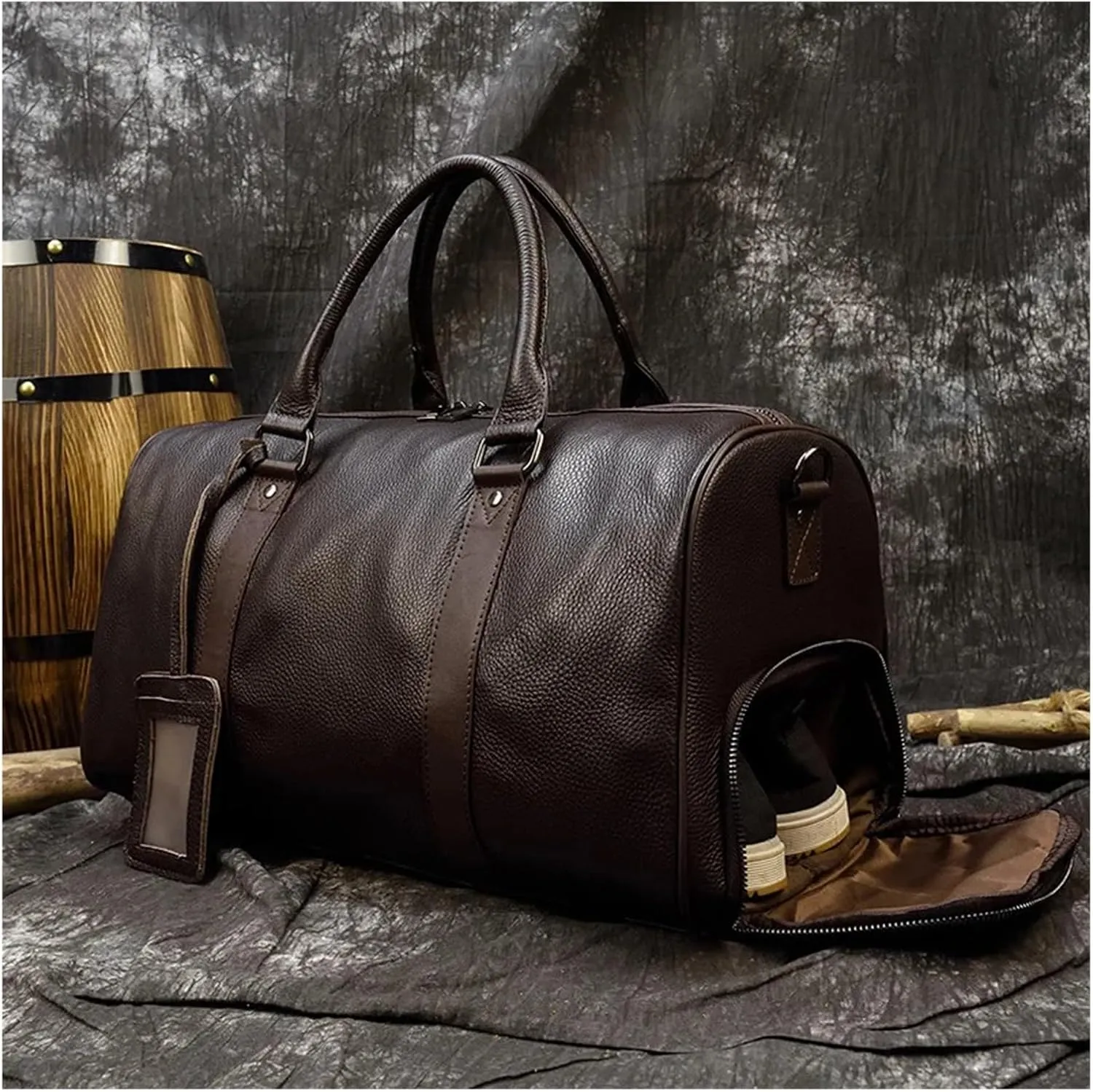 Travel Tote Bags Luxury Leather Men Women Travel Bag Cow Leather Carry On Luggage Bag Travel Shoulder Bag Male Female Weekend Duffle Bag Travel Tote Bag(Light Brown(55cm))