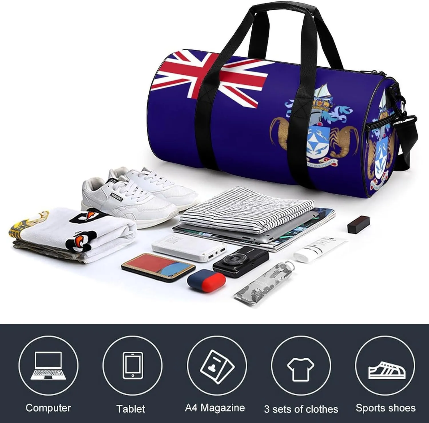 Tristan Da Cunha Flag Gym Duffle Bag for Boys Girls with Wet Pocket Sports Weekender Travel Carry On