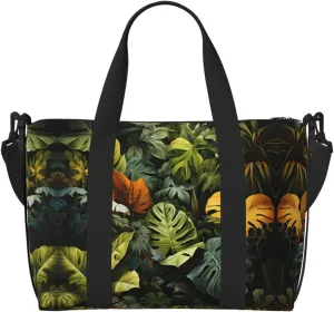 Tropical Rainforest Palm Leaves Hand-held travel bag, messenger casual handbag, suitable for work, travel, fitness, tourism, women's zipper storage bag,