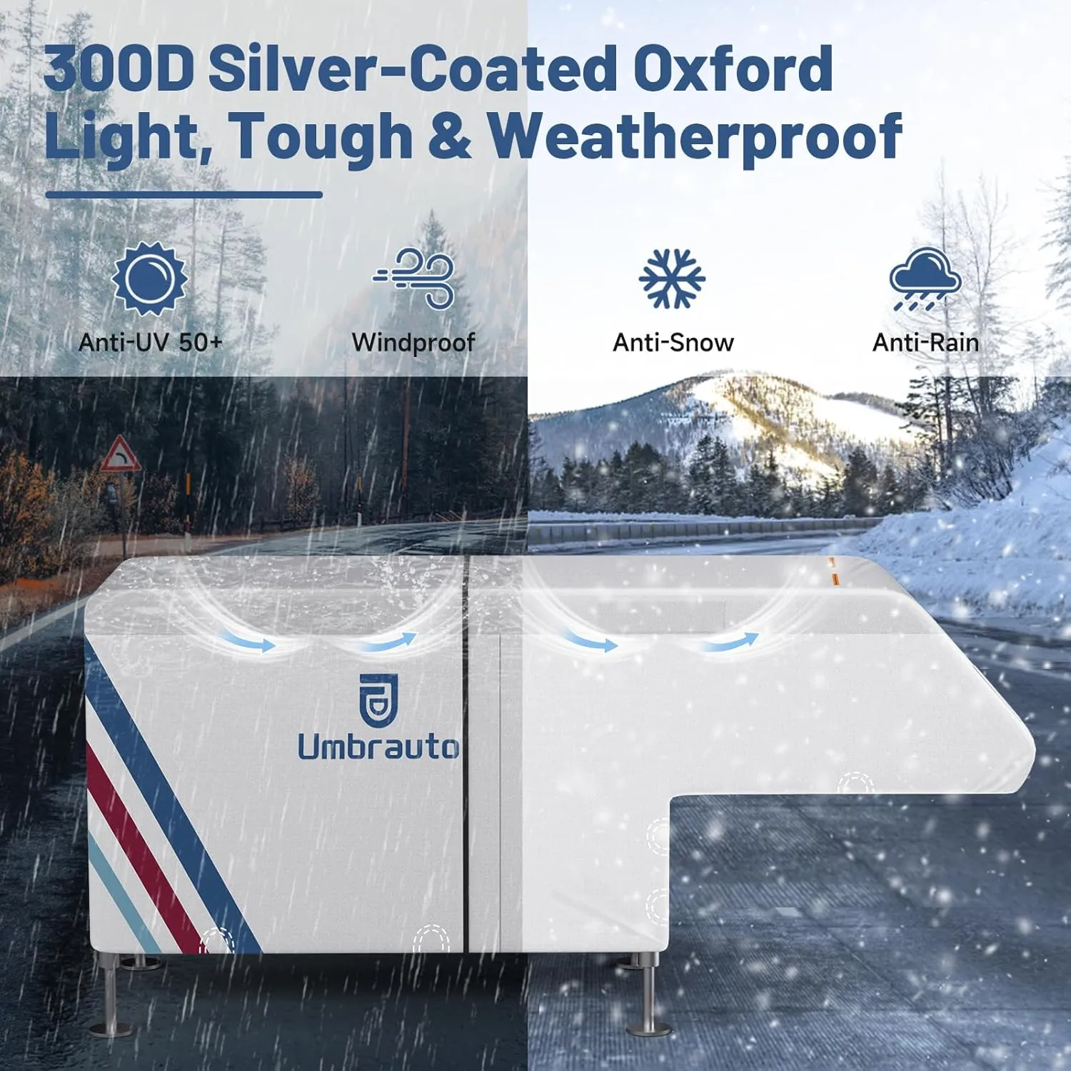 Truck Camper Cover for 8–10FT Slide-in Campers – 300D Oxford Waterproof RV Cover, Silver-Coated, All-Weather Protection with Windproof Straps & Air Vents