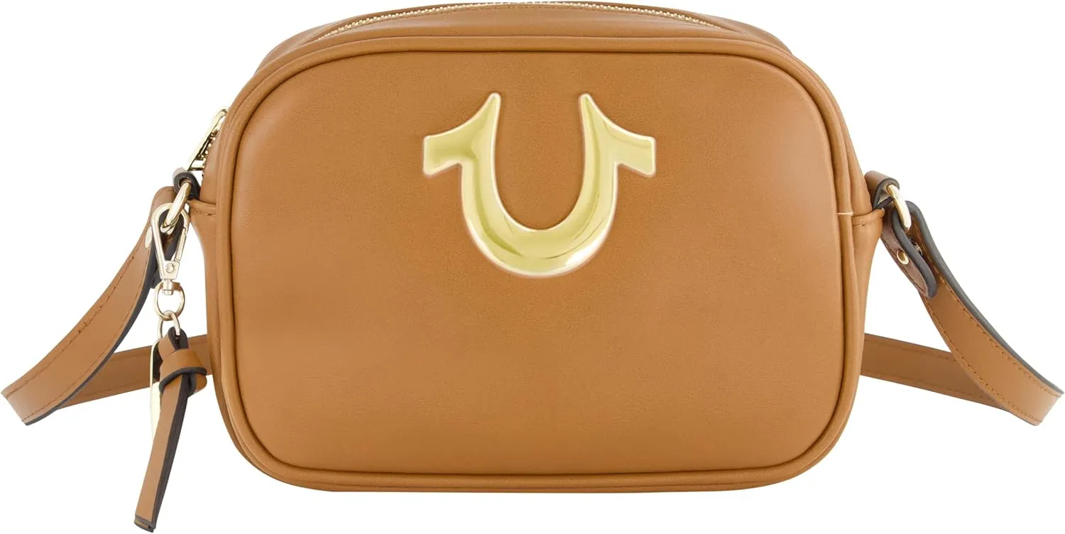 True Religion Women's Crossbody Bag, Mini Adjustable Shoulder Handbag Camera Purse with Horseshoe Logo