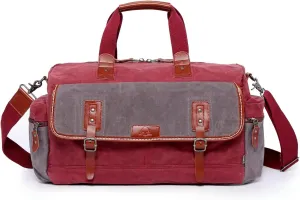 TSD Brand Stone Creek Waxed Canvas Duffel Bag (Burgundy)
