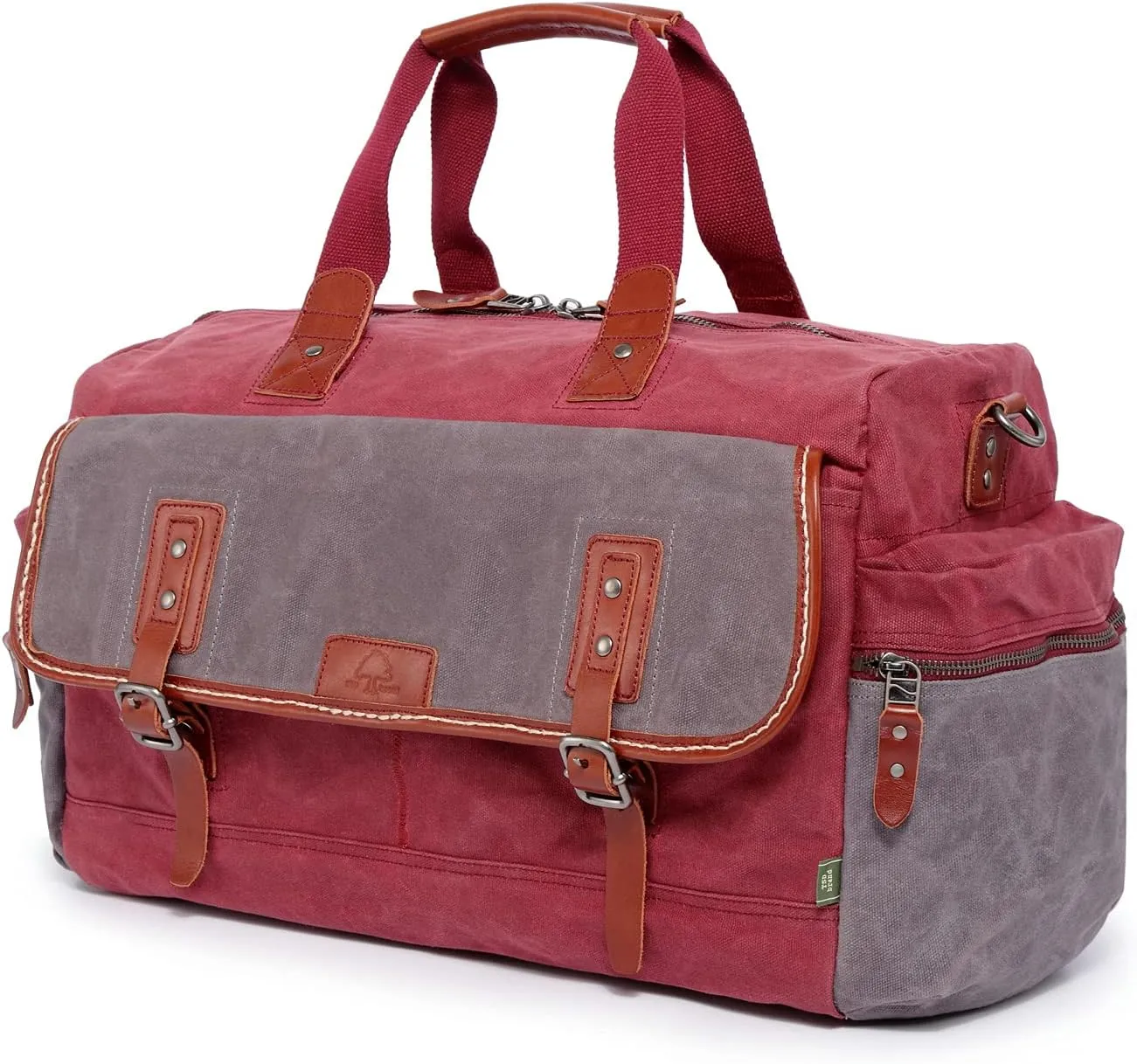 TSD Brand Stone Creek Waxed Canvas Duffel Bag (Burgundy)