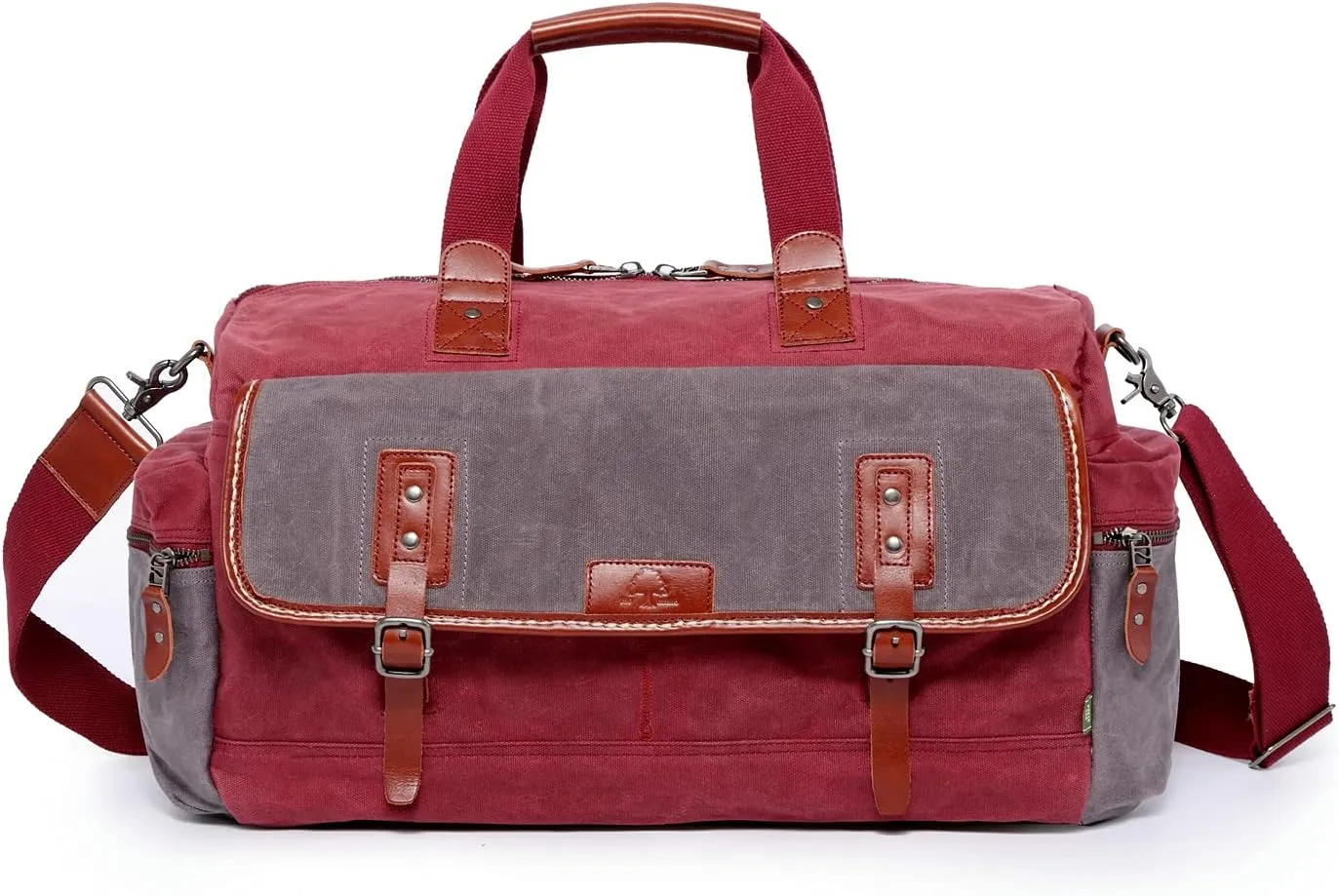 TSD Brand Stone Creek Waxed Canvas Duffel Bag (Burgundy)