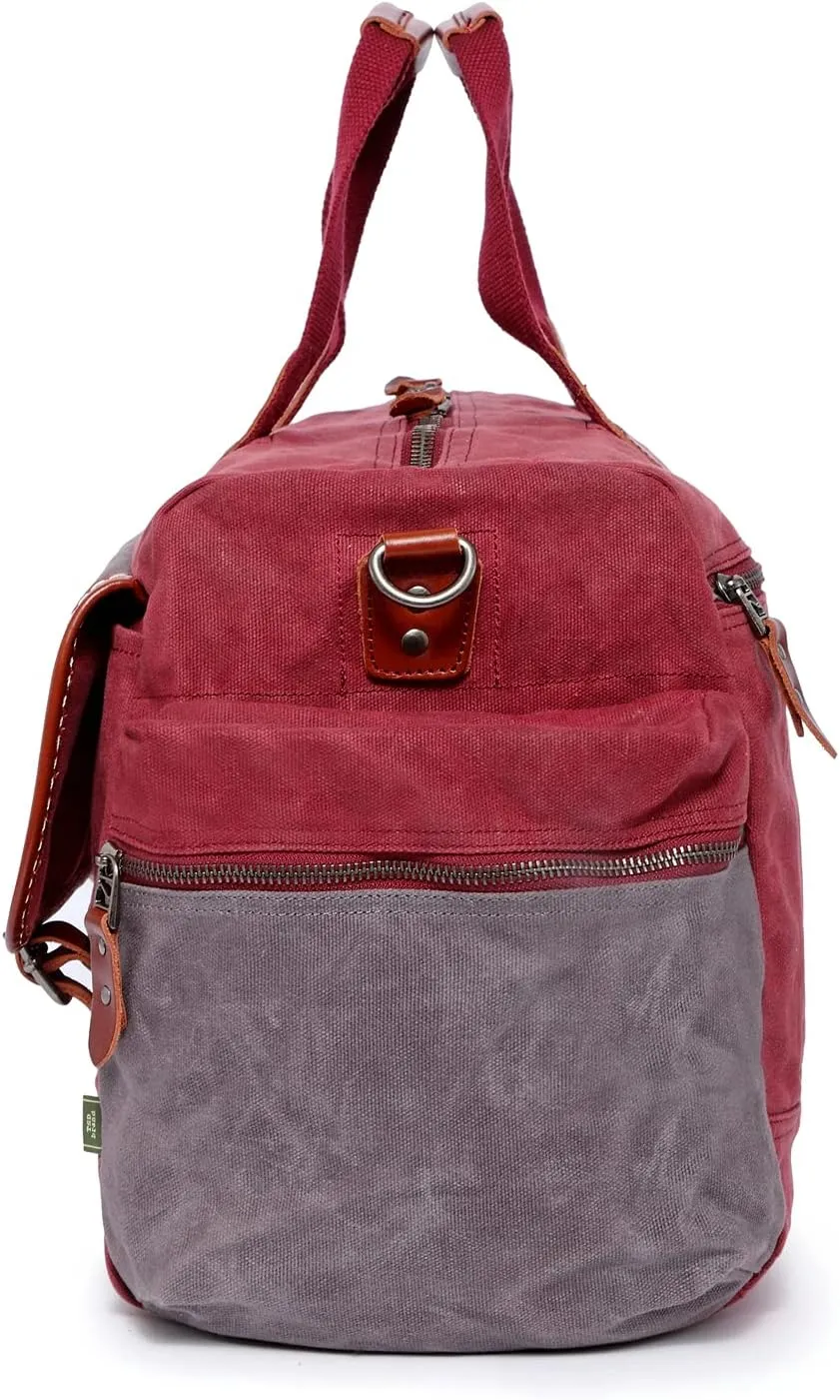 TSD Brand Stone Creek Waxed Canvas Duffel Bag (Burgundy)