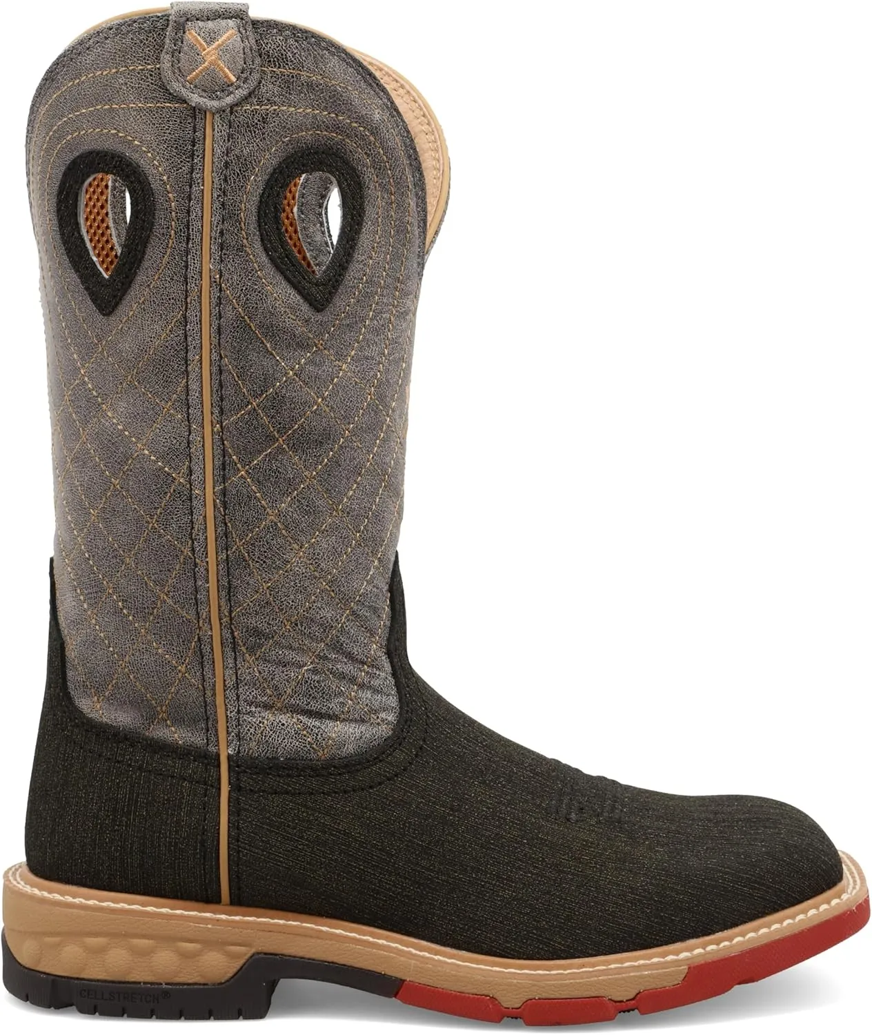 Twisted X Men's 12" Western Work Boot, Square Toe Alloy Toe with CellStretch