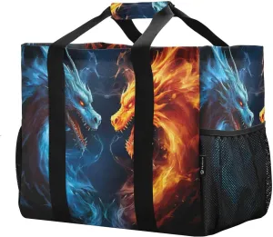 Two Dragons Fiercely Battling Foldable Travel Duffel Bag for Men Women Waterproof Weekender Overnight Carry On Tote Bag with Comfortable Handle Luggage Bag for Airplane Sport Hospital Business Trips