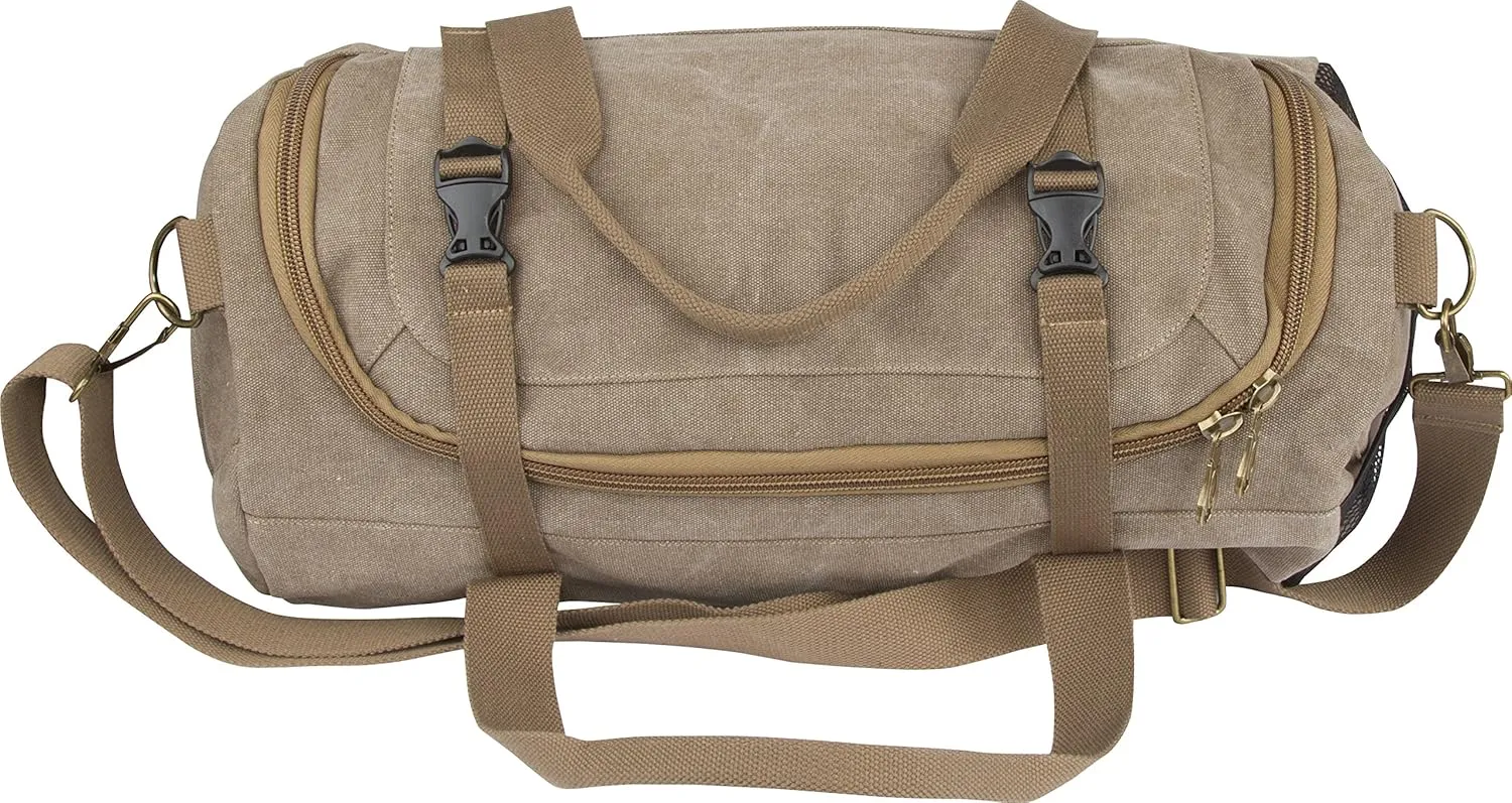 Unisex Canvas Travel Duffel Bag Overnight Weekend Bag (18" Length, Style #2 Brown)