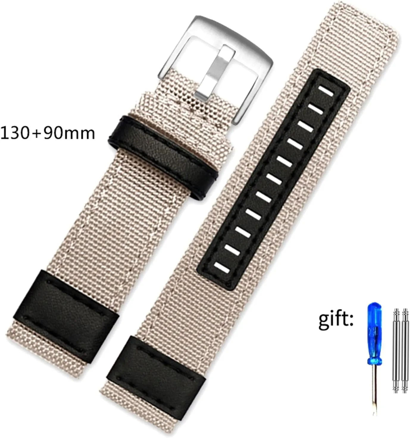 Universal Strap,20/22/24mm Men Canvas Nylon Heavy Duty Watchband Wear-resistant Splicing Pin Buckle Watch Strap Wrist Band