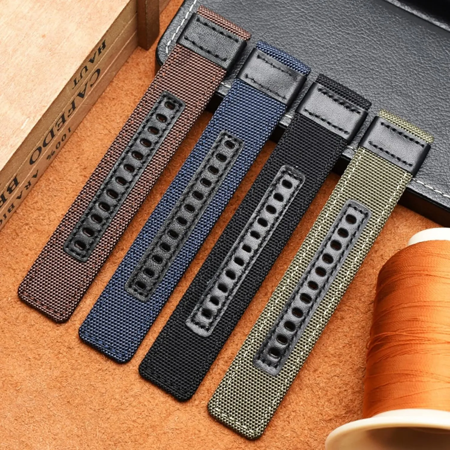 Universal Strap,20/22/24mm Men Canvas Nylon Heavy Duty Watchband Wear-resistant Splicing Pin Buckle Watch Strap Wrist Band
