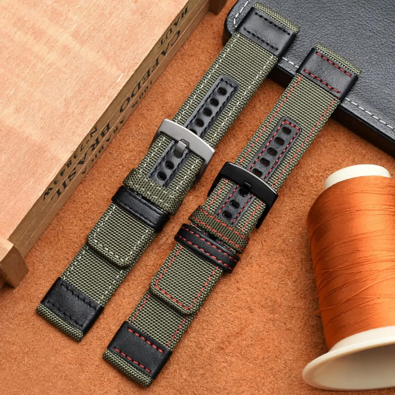 Universal Strap,20/22/24mm Men Canvas Nylon Heavy Duty Watchband Wear-resistant Splicing Pin Buckle Watch Strap Wrist Band