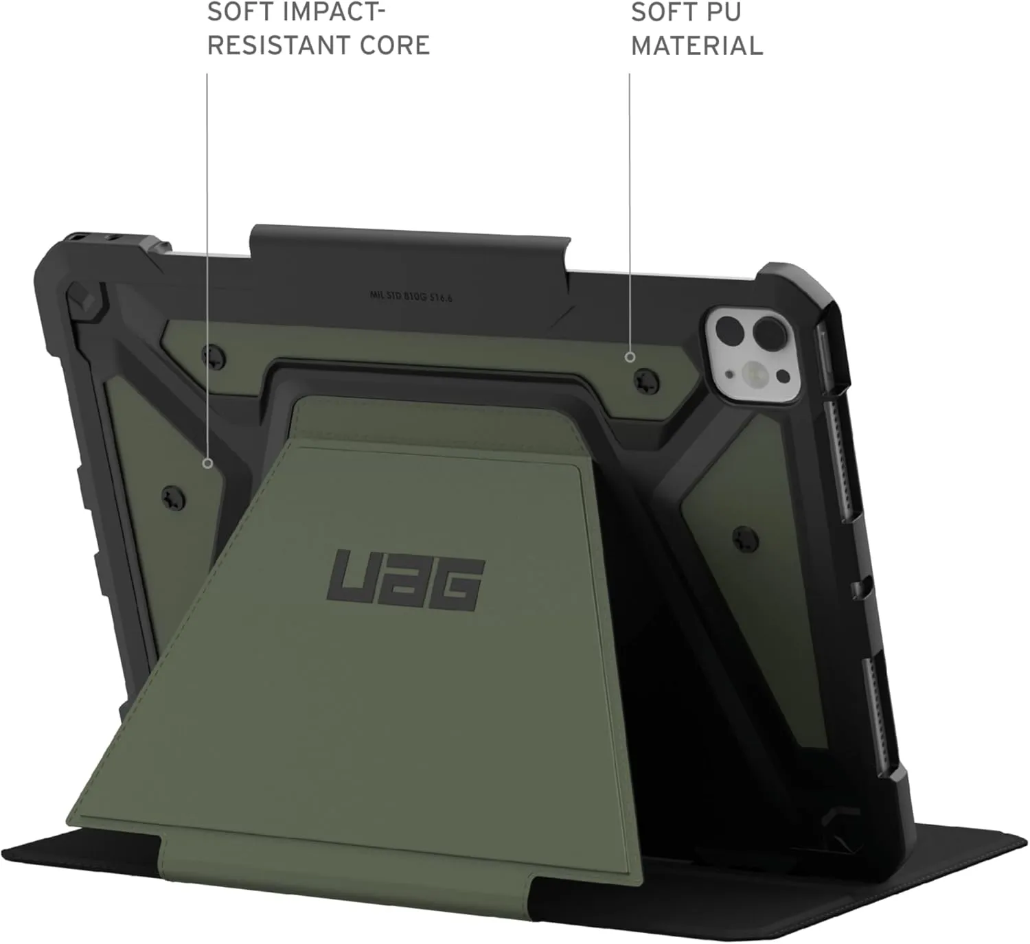 URBAN ARMOR GEAR UAG Designed for iPad Pro 11" Case (5th Gen, 2024, M4) A2836, A2837, A3006 Rugged Adjustable Multi-Angle Viewing Stand Folio Protective Cover with Pencil Holder, Metropolis SE Olive