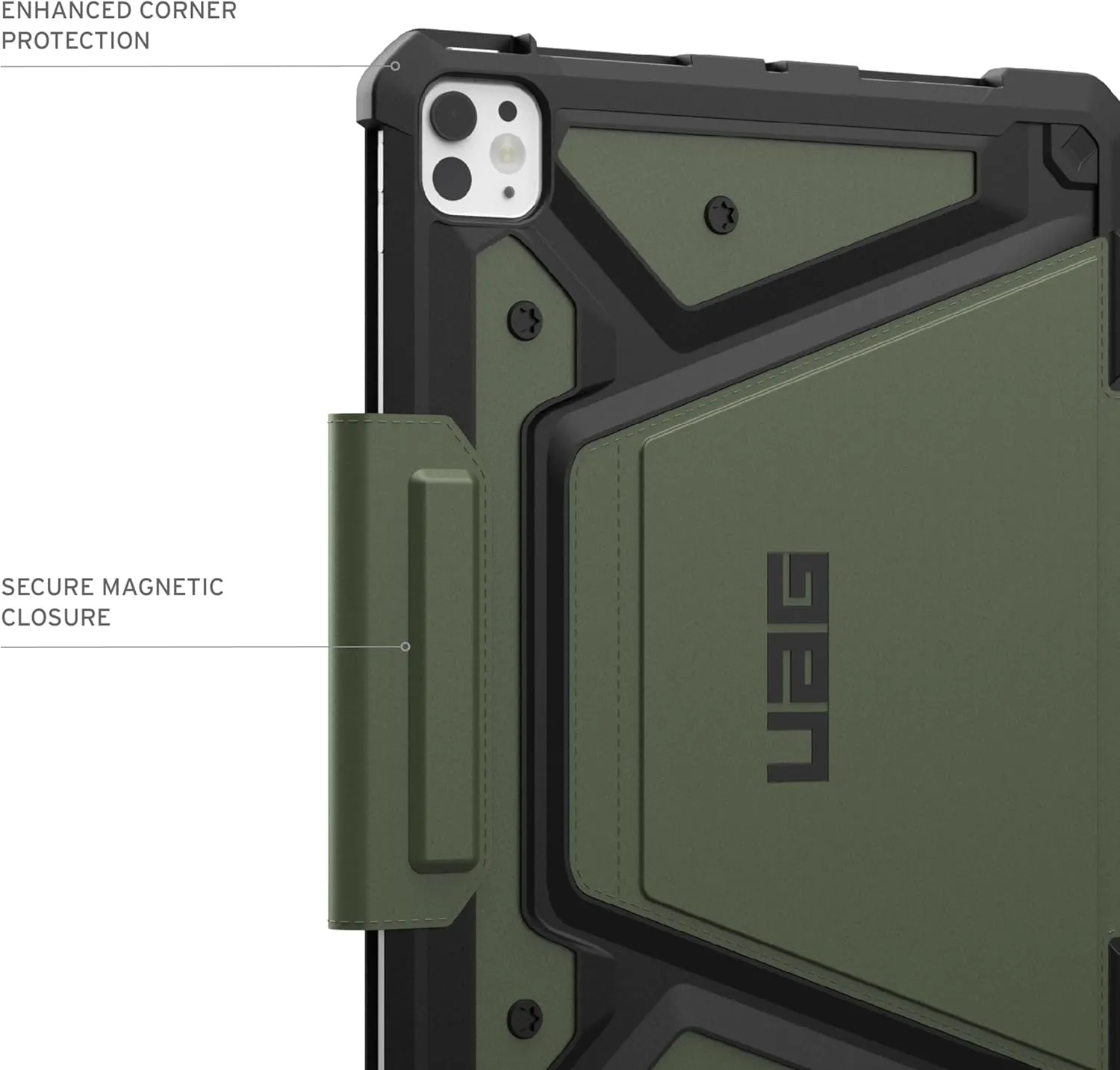 URBAN ARMOR GEAR UAG Designed for iPad Pro 11" Case (5th Gen, 2024, M4) A2836, A2837, A3006 Rugged Adjustable Multi-Angle Viewing Stand Folio Protective Cover with Pencil Holder, Metropolis SE Olive
