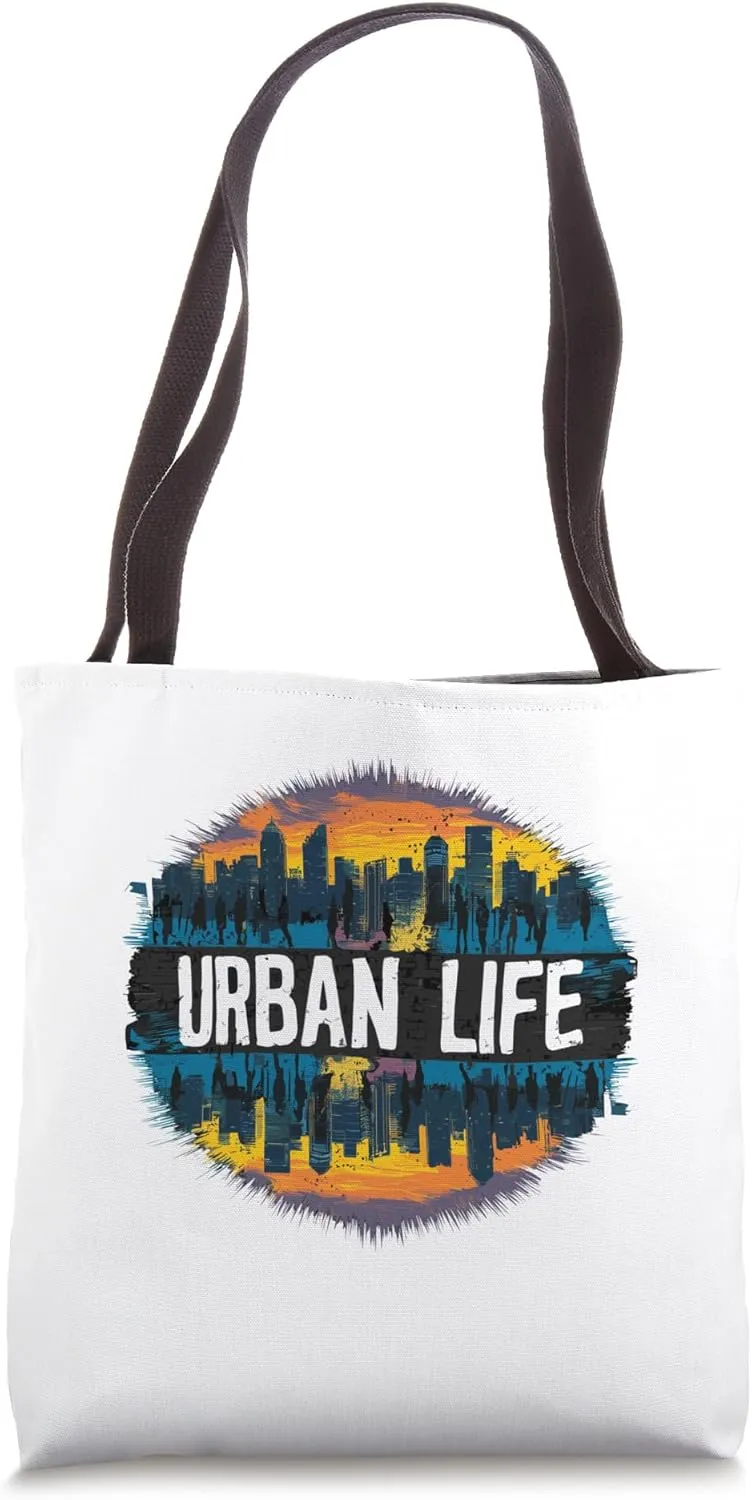 Urban Life Vibrant Skyline Reflection Art Tote Bag