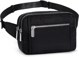 UTO Fanny Pack for Women Men Belt Bag Waterproof Nylon Waist Pack Fashion Lightweight Chest Bags with 3 Zip Pockets