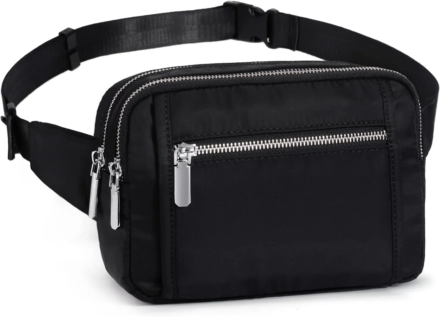 UTO Fanny Pack for Women Men Belt Bag Waterproof Nylon Waist Pack Fashion Lightweight Chest Bags with 3 Zip Pockets