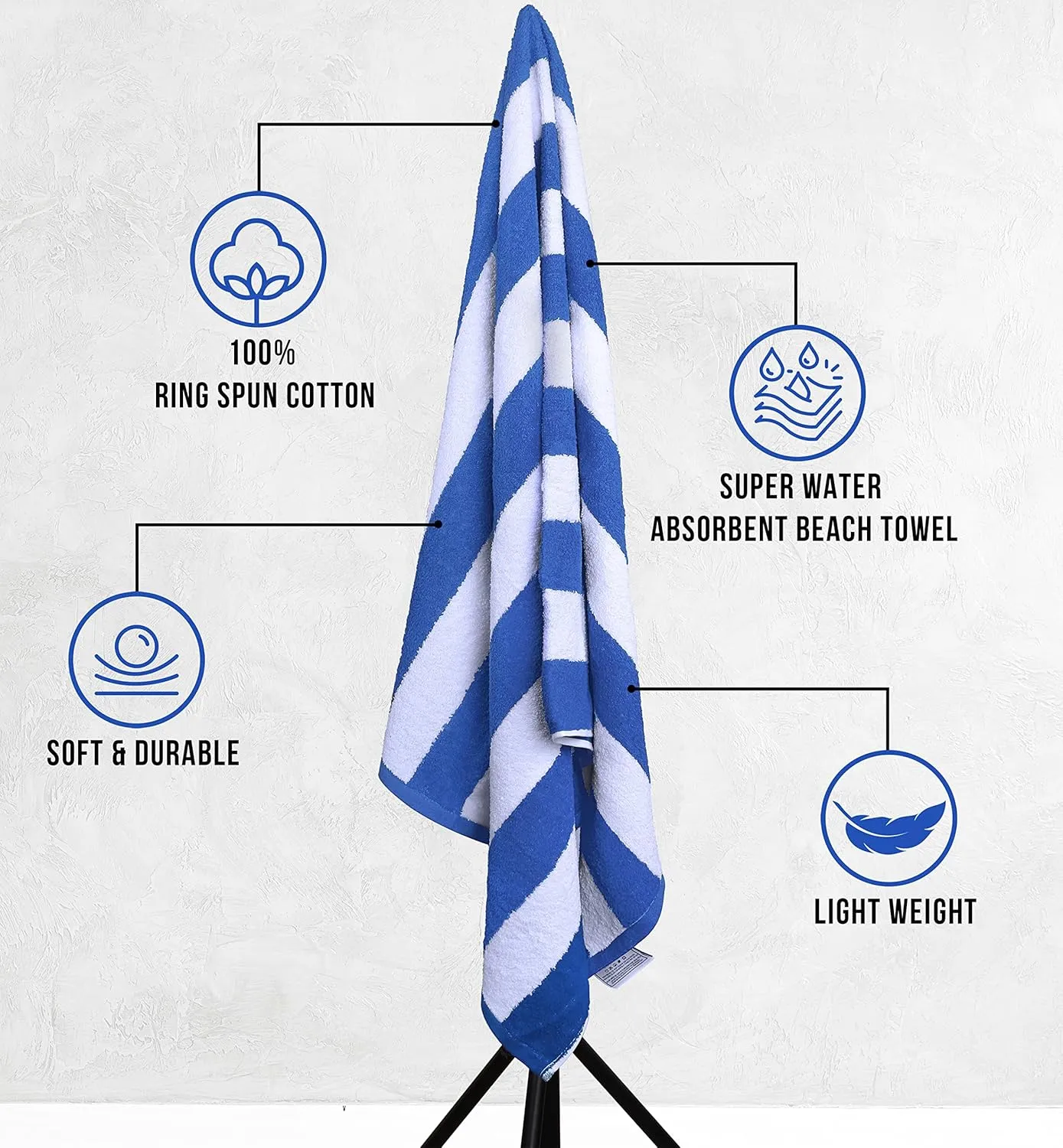 Utopia Towels 4 Pack Cabana Stripe Beach Towel, 30 by 60 Inches, Oversized 100% Ring Spun Cotton Pool Towels, Highly Absorbent Quick Dry Bath Towels for Bathroom, and Swim, Blue