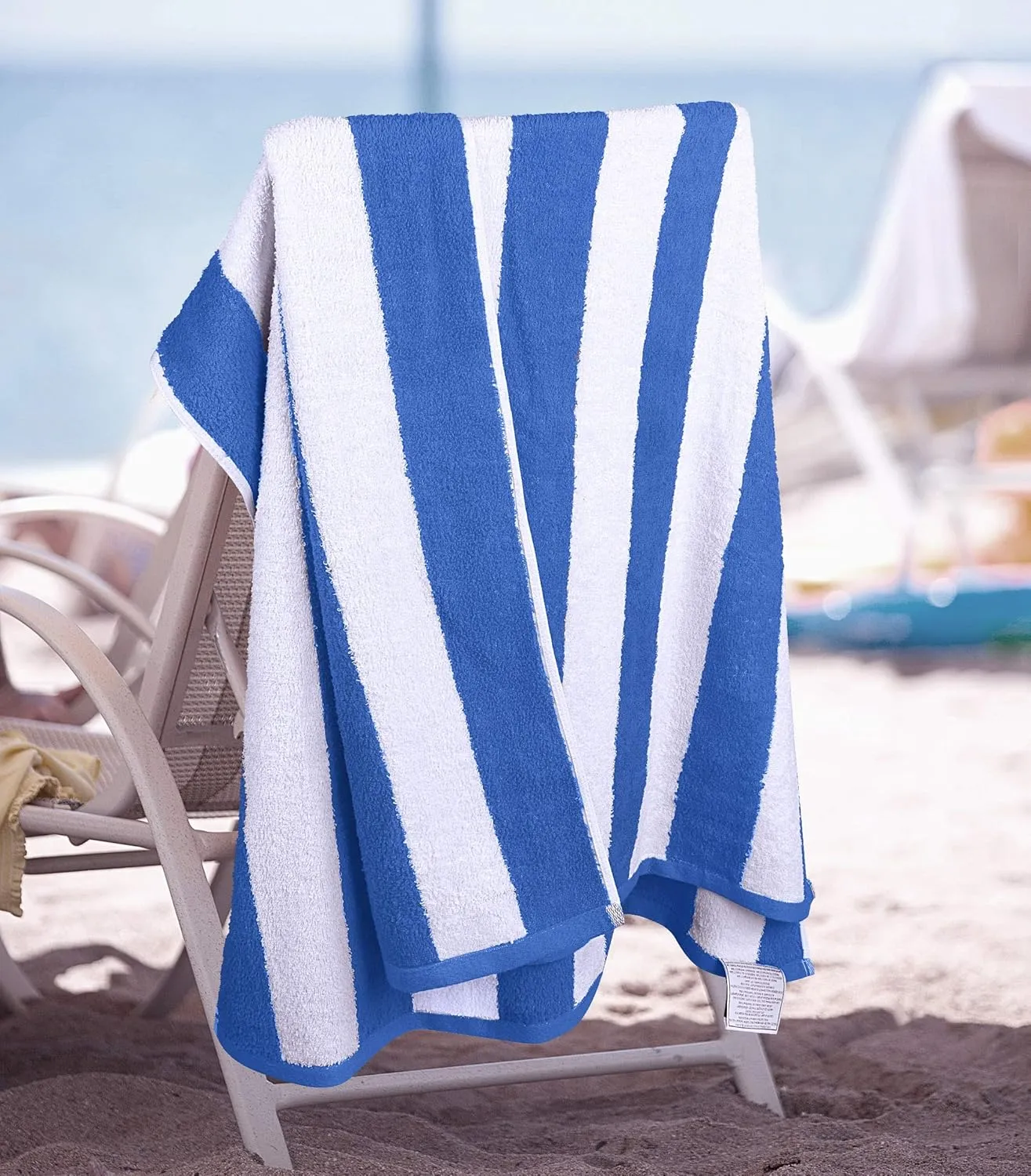 Utopia Towels 4 Pack Cabana Stripe Beach Towel, 30 by 60 Inches, Oversized 100% Ring Spun Cotton Pool Towels, Highly Absorbent Quick Dry Bath Towels for Bathroom, and Swim, Blue