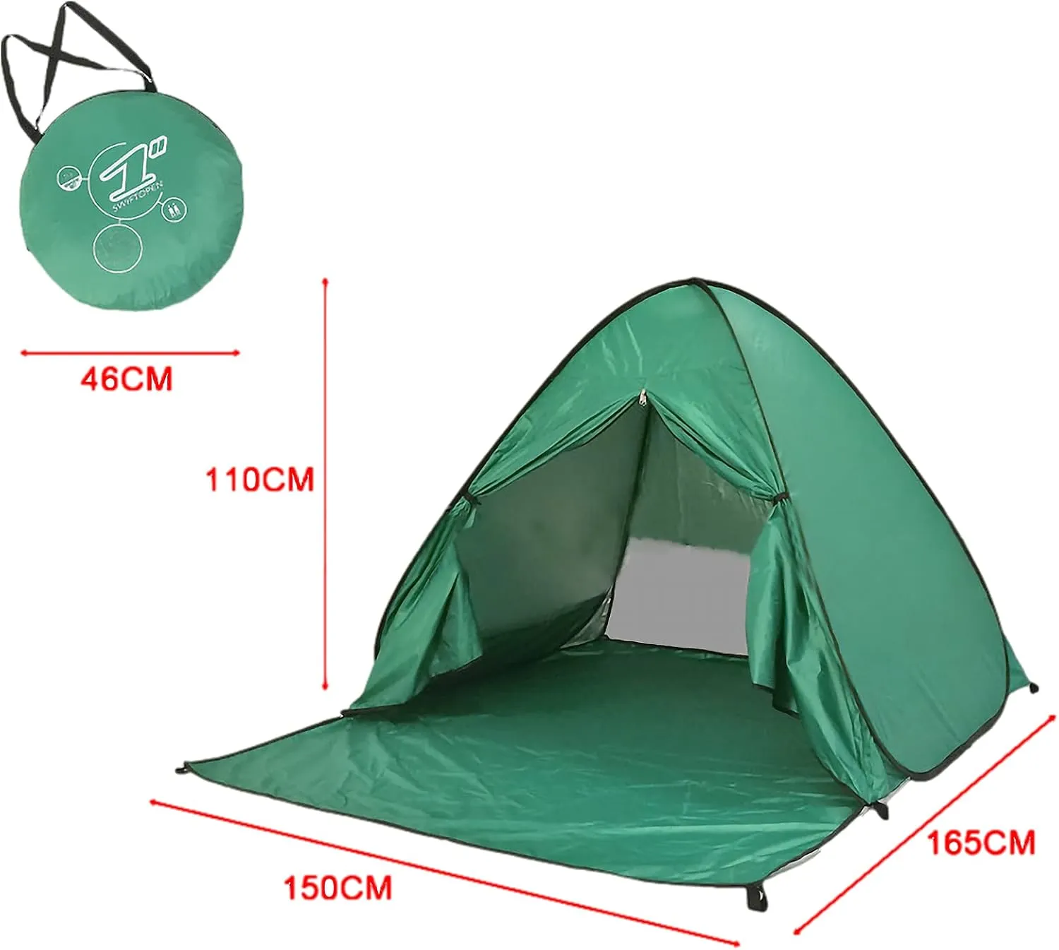 UV-Protection Pop-Up Beach Tent Portable Foldable Quick Set-Up Sun Shelter Cover with Zipper Door