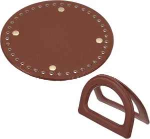 uxcell Crochet Bag Making Kit, 1Pcs 5.5" Round PU Leather Bag Bottom with 2Pcs D-Shaped Purse Handle Purse Making Supplies for DIY Woven Bag Crochet Handbag, Coffee