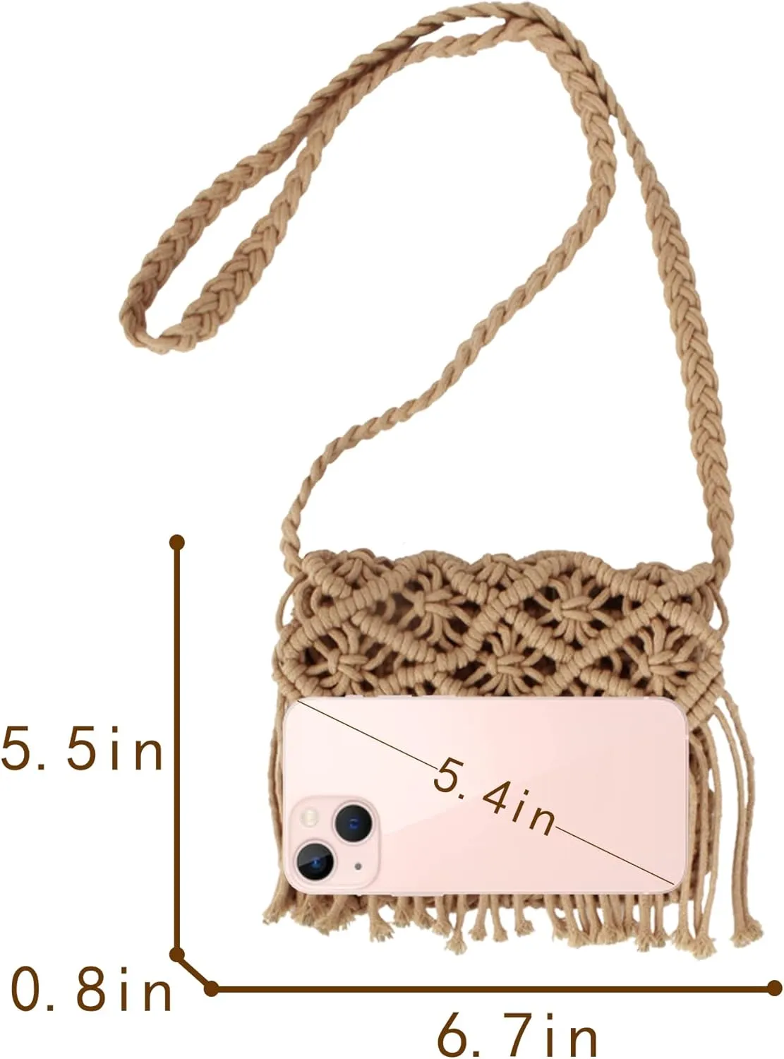 Van Caro Handwoven Cotton Straw Shoulder Bag Crochet Tassel Beach Bohemian Purse for Women