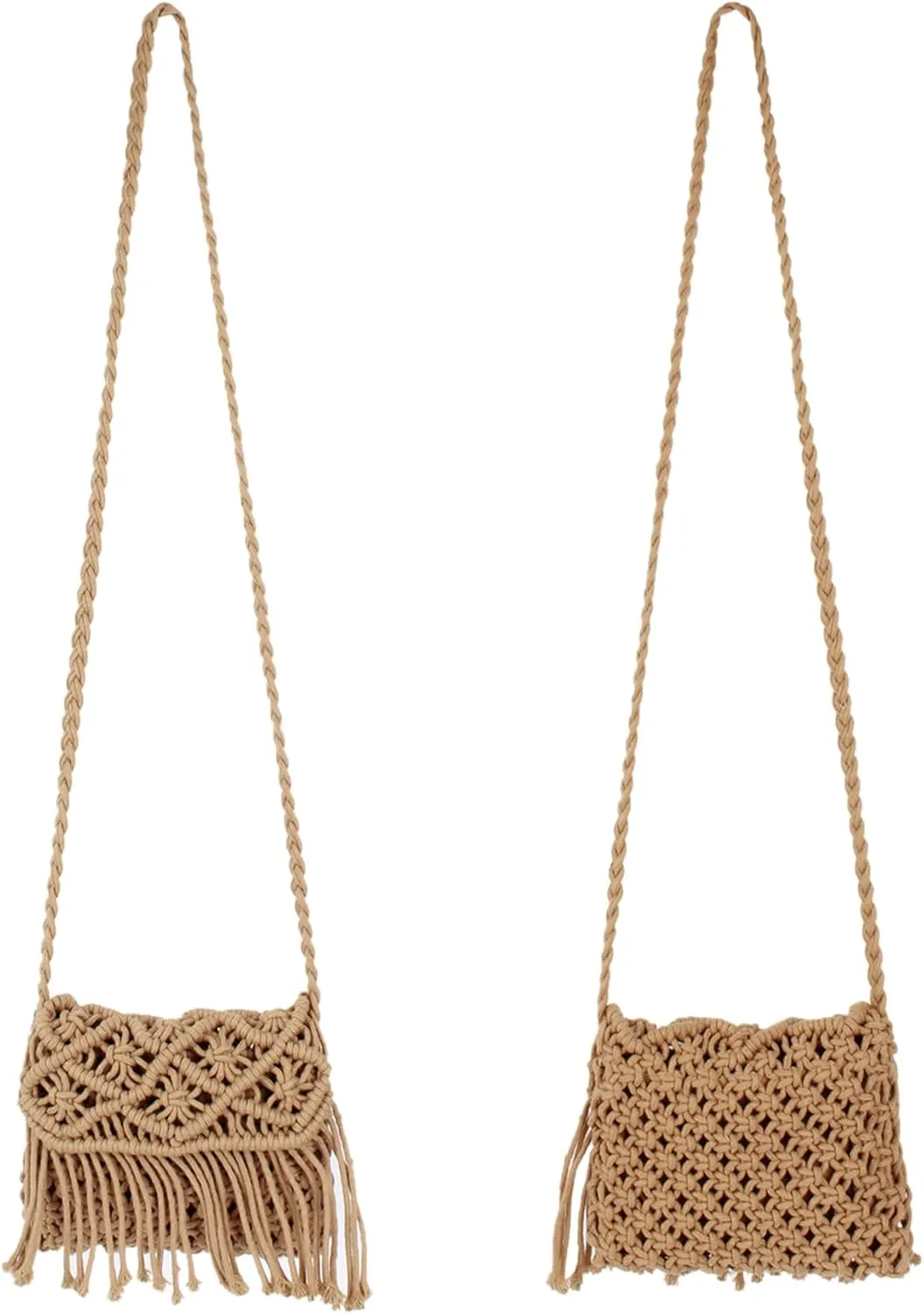 Van Caro Handwoven Cotton Straw Shoulder Bag Crochet Tassel Beach Bohemian Purse for Women