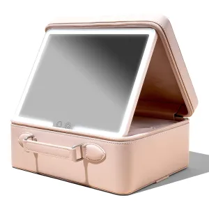 Vanity Planet Travel Makeup Bag, Baia (Nude) - Hard Shell Storage Organizer with Large LED Lighted Mirror - Store, Organize & Travel - Beauty Cosmetics & Toiletry Essentials - Customized Compartments