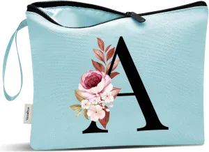 Vavabox A-Z Personalized Makeup Bag, Birthday Gifts for Women Mom, Gifts for Best Friend, Bride Bridesmaid Cosmetic bag (A, Green)