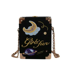 Velvet Embroidered Moon Planet Bag
