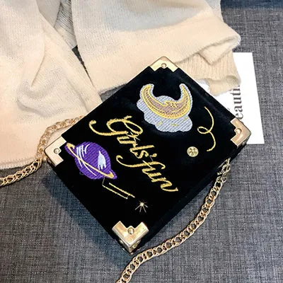 Velvet Embroidered Moon Planet Bag
