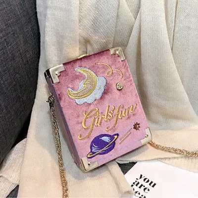 Velvet Embroidered Moon Planet Bag