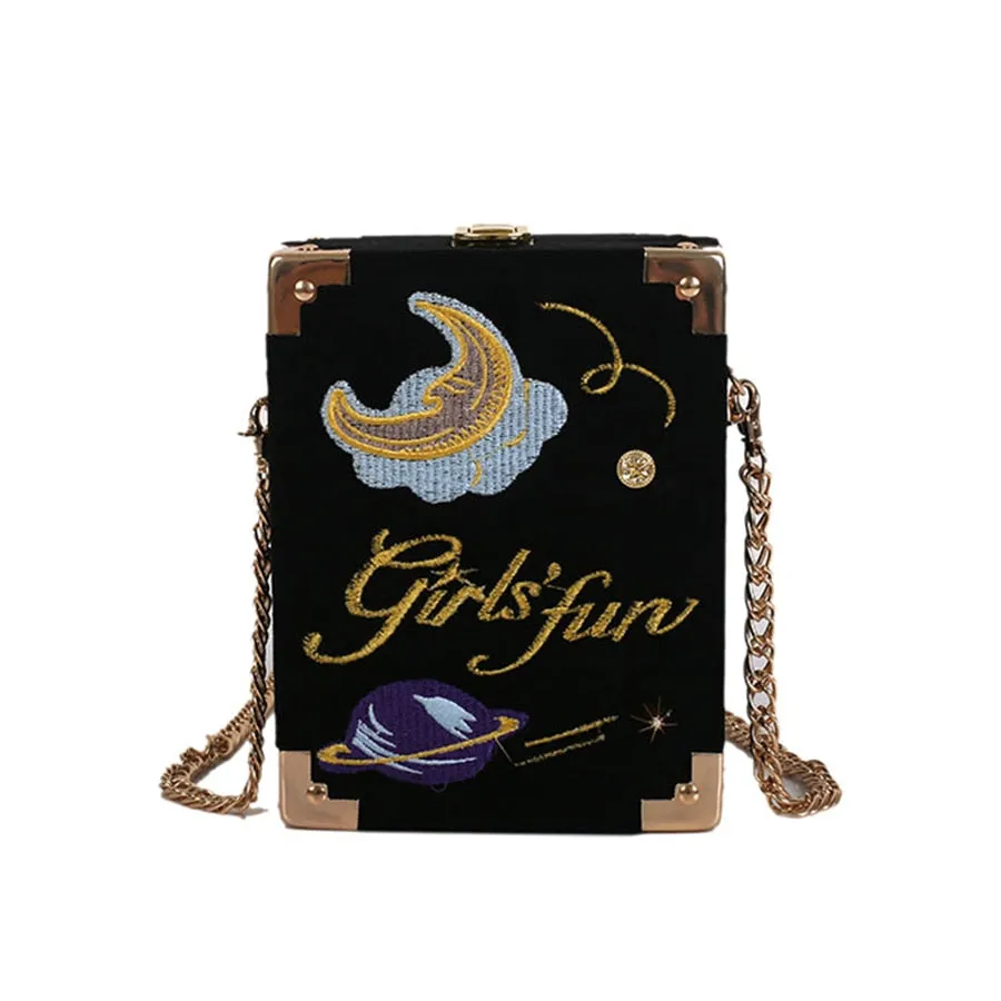 Velvet Embroidered Moon Planet Bag