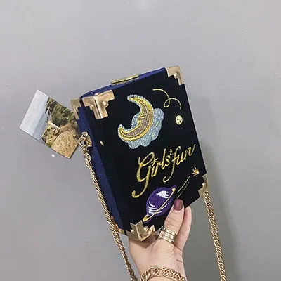 Velvet Embroidered Moon Planet Bag