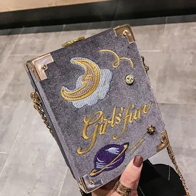 Velvet Embroidered Moon Planet Bag