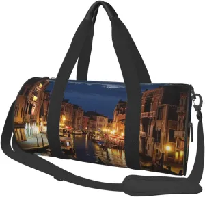 Venice Night Printed Sports Gym Bag for Men Women Foldable Duffel Bag Carry On Weekender Bag for Travel Sports