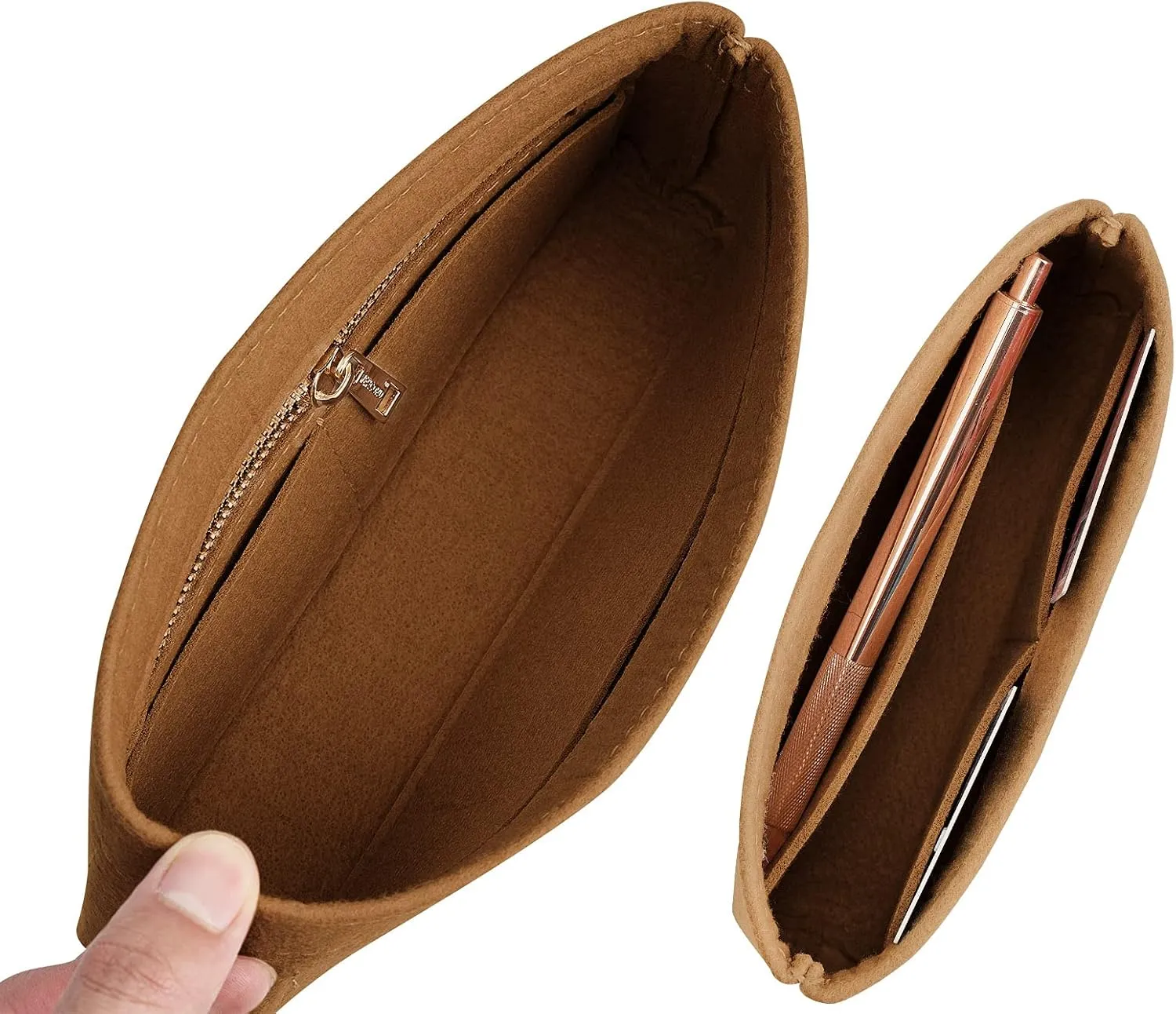 Vercord Felt Purse Organizer Insert Pochette Handbag Insert Bag in Bag for Multi Pochette Accessories Add Zipper Pocket Brown