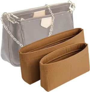 Vercord Felt Purse Organizer Insert Pochette Handbag Insert Bag in Bag for Multi Pochette Accessories Add Zipper Pocket Brown