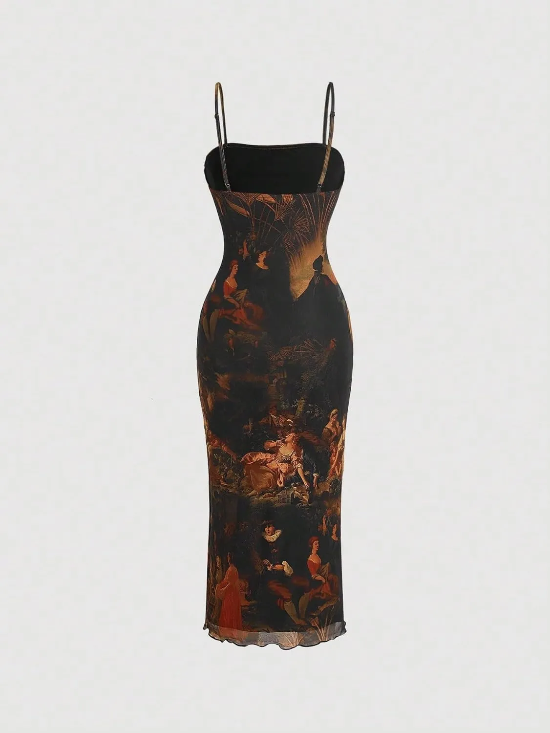 Verdusa Women's Floral Print Bodycon Midi Dress Square Neck Sleeveless Mesh Dresses