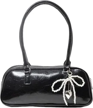 Verdusa Women's Vintage PU Leather Shoulder Handbags Double Strap Square Underarm Bags with Bow Decor