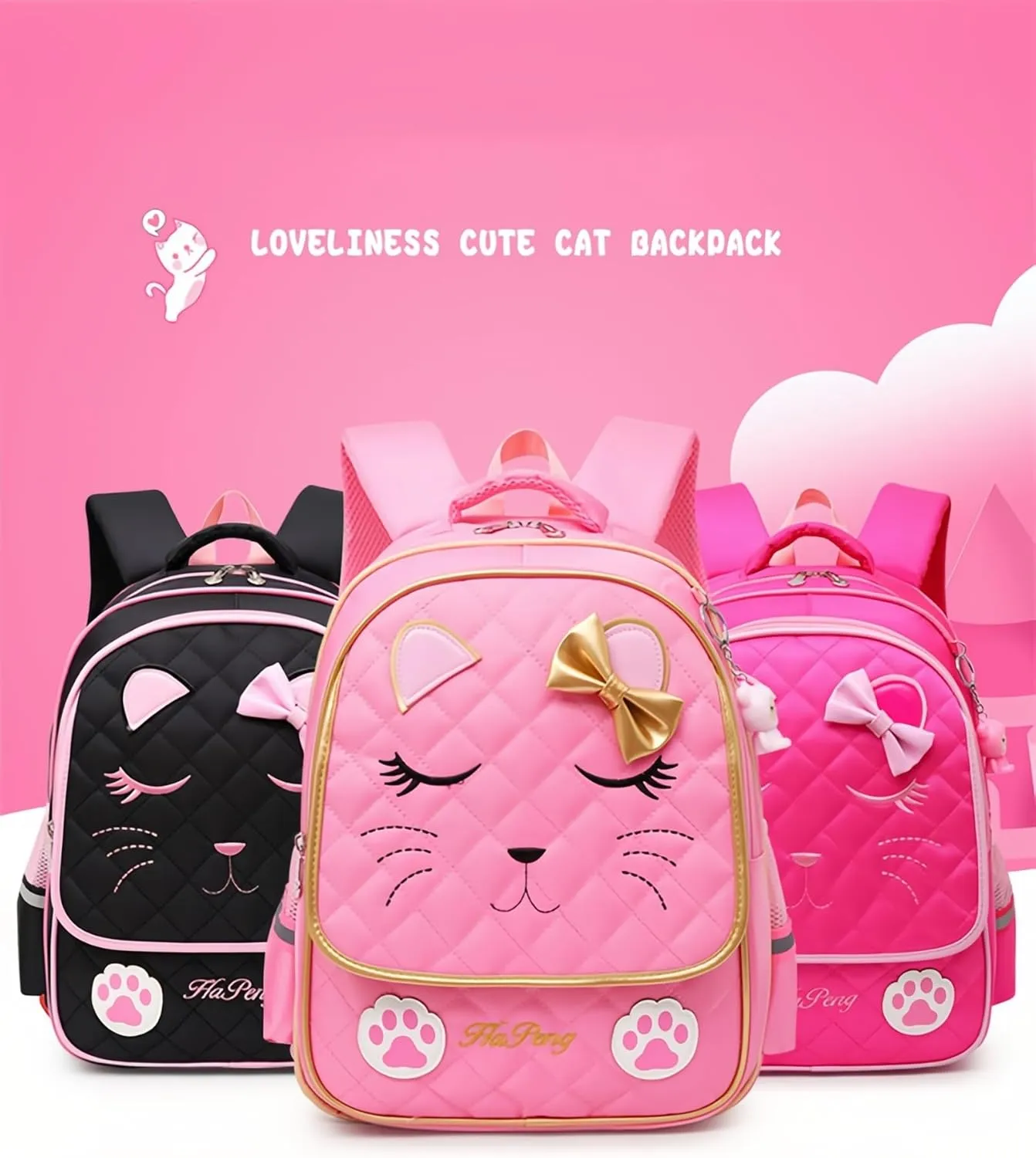 VIDOSCLA Kawaii Cat School Bag for Girls Kids Elementary Backpack Students Book Bag Primary School Bag for Teens