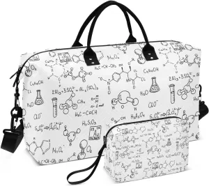 VIGTRO Travel Duffel Bag Weekender Overnight Bag with Toiletry Bag Chemical Formulation Printed, Carry On Luggage Bag Scientific Education for Hospital Gym Travel Business, 2 Pcs Set