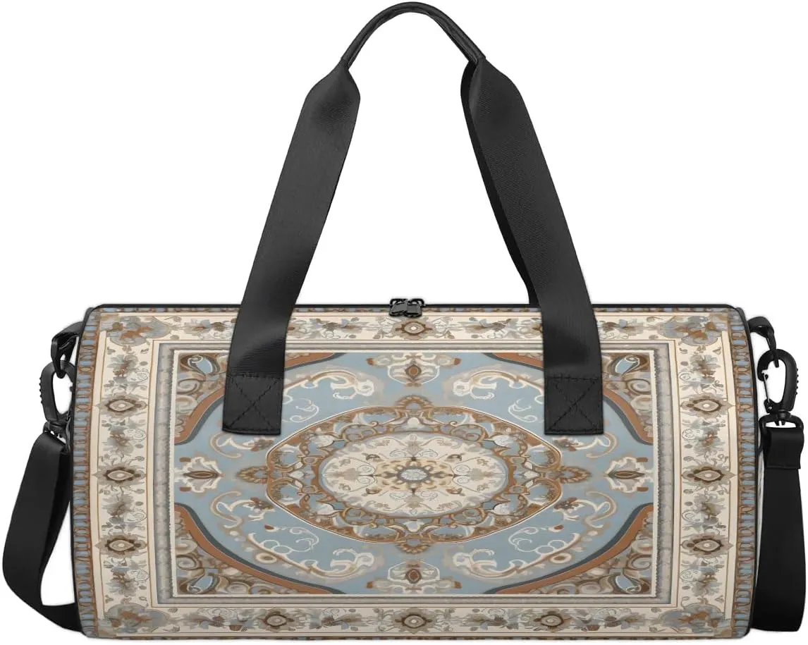 Village Boho Pattern Travel Gym Bag Waterproof Sport Dance Bag for Women Men Portable Gymnastics Duffel Bags Canvas Tote Carry on Handbag for Workout Overnight Weekender