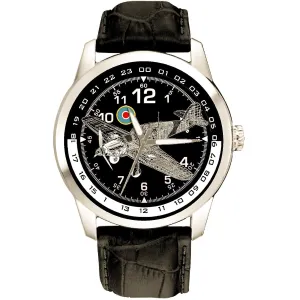 Vintage RAF WW-II Hawker Hurricane Schematics Blueprint Art Solid Brass Wrist Watch