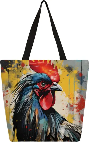 Vintage Watercolour Rooster Large Capacity Canvas Tote Bag Stylish Handheld Shoulder Bag Reusable Shopping Bag for Work Travel Beach Trips Shopping