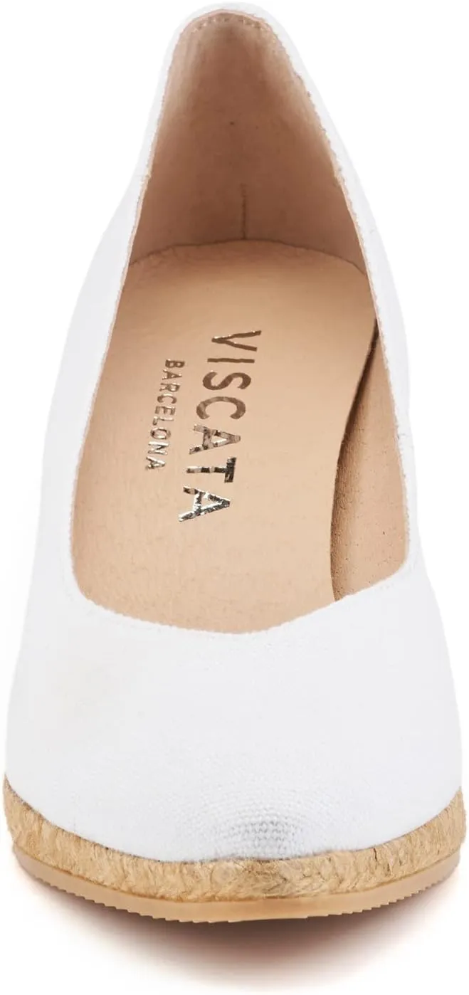 VISCATA Roses Espadrille Canvas Wedges Spain Handmade 2 ½” Heel Woman Wedge Pumps with Organic Cotton Canvas and 100% Natural Jute Midsole for All Occasions: Casual, Work, Party