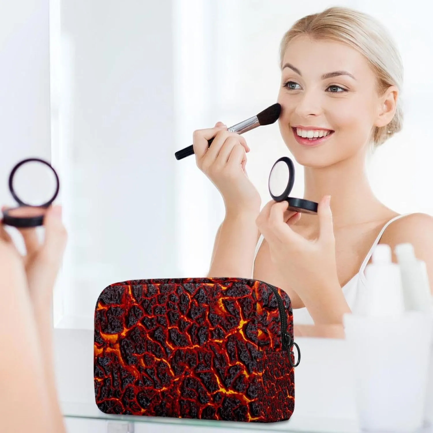 Volcanic Lava Surface Magma Texture Small Makeup Bag for Purse, Portable Cosmetic Bag Zipper Makeup Pouch for Women, Stationery, Toiletries, Travel Accessories