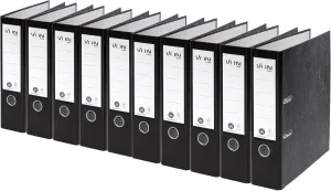 VON Leitz 10530095 A4 Folder, 100% Recycled Paper, 80 mm Spine Width, for 600 Sheets, Blue Angel & FSC Certified, for School, Study & Home, Black, Pack of 10