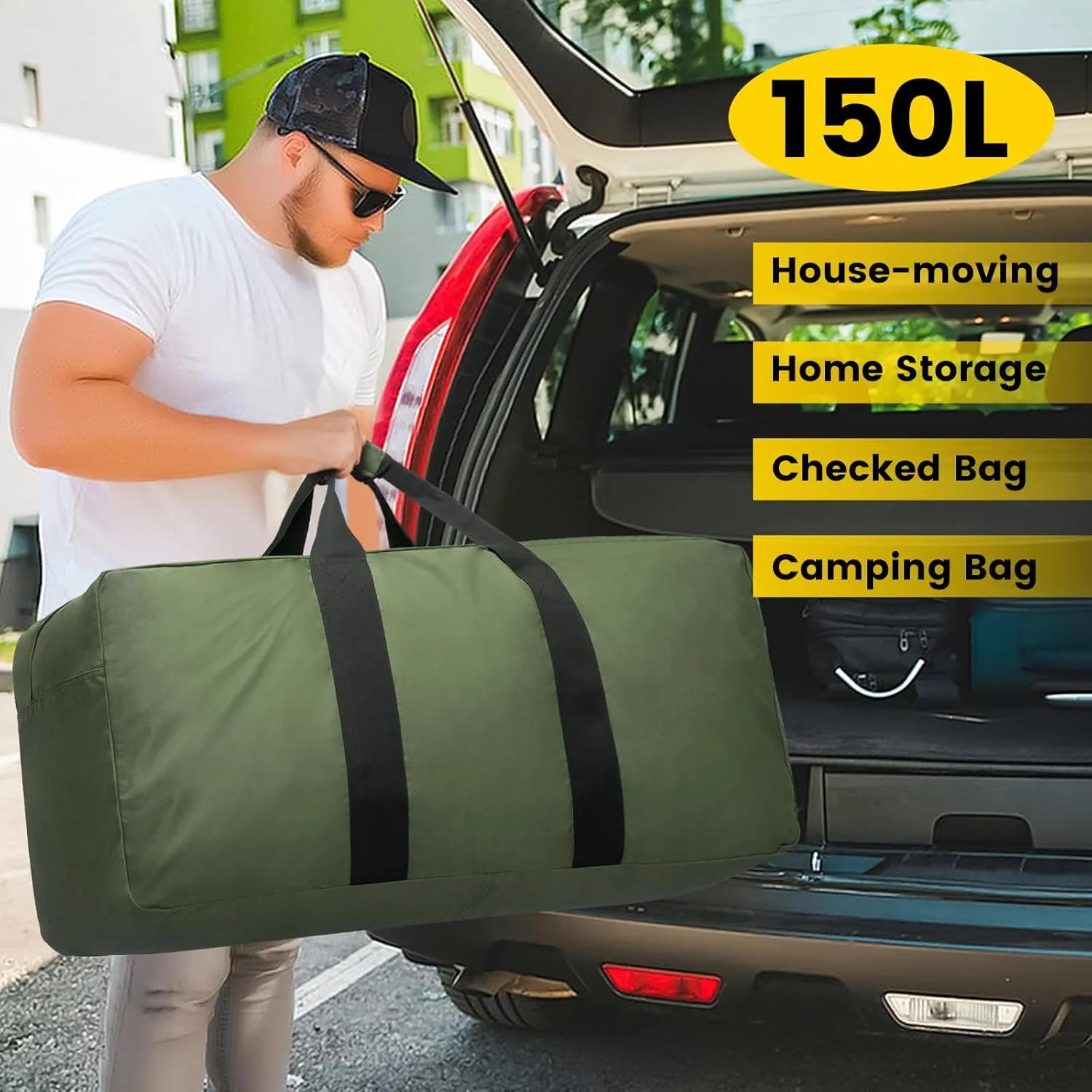 Vorspack Extra Large Duffle Bag for Travel - 150L Duffel Bag for Men Gear Bag for Storage Foldable Weekender Bag for Overnight Camping - Green