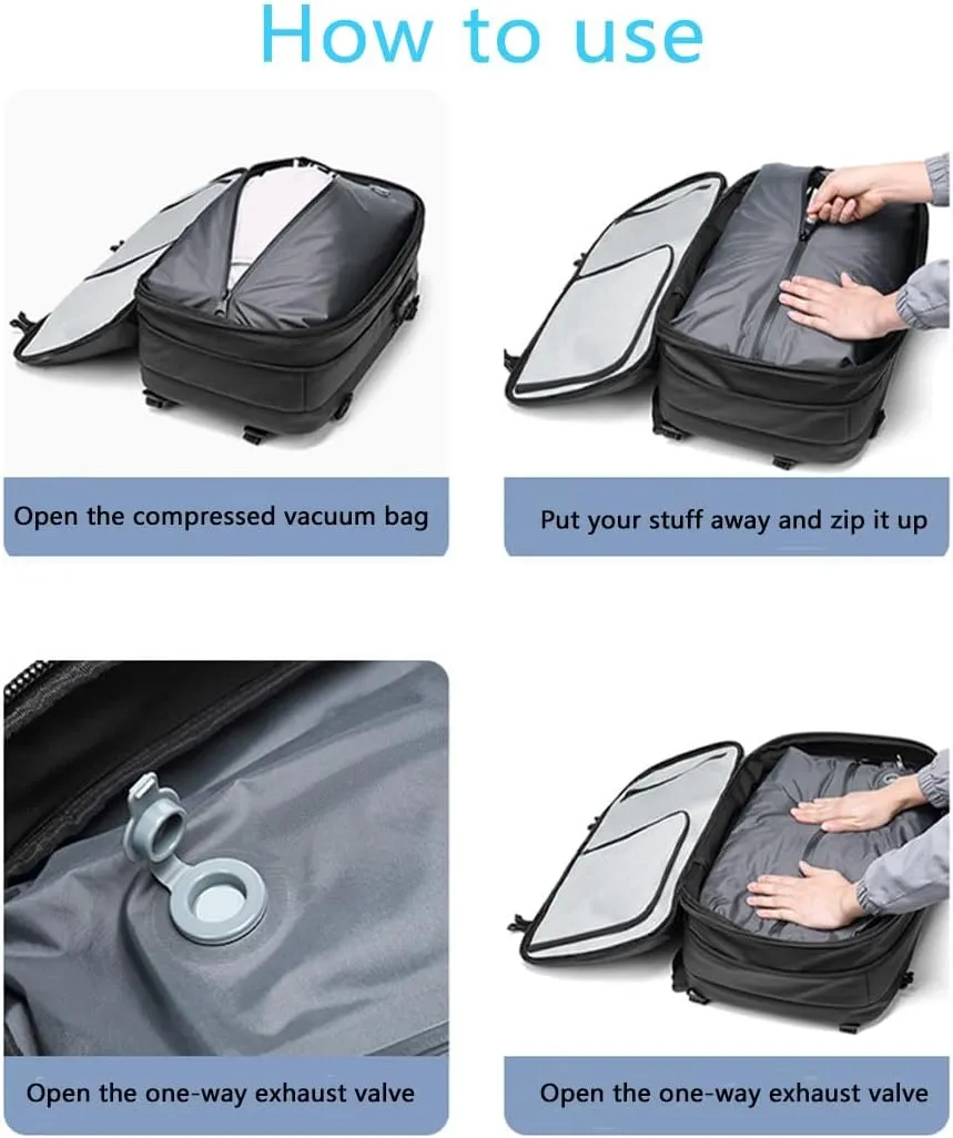 Voyagevac Vacuum Backpack for Travel, Air Travel Bag 2nd Gen, Anti-Theft and Wear-Resistant, Large Capacity (Black, No air pump)