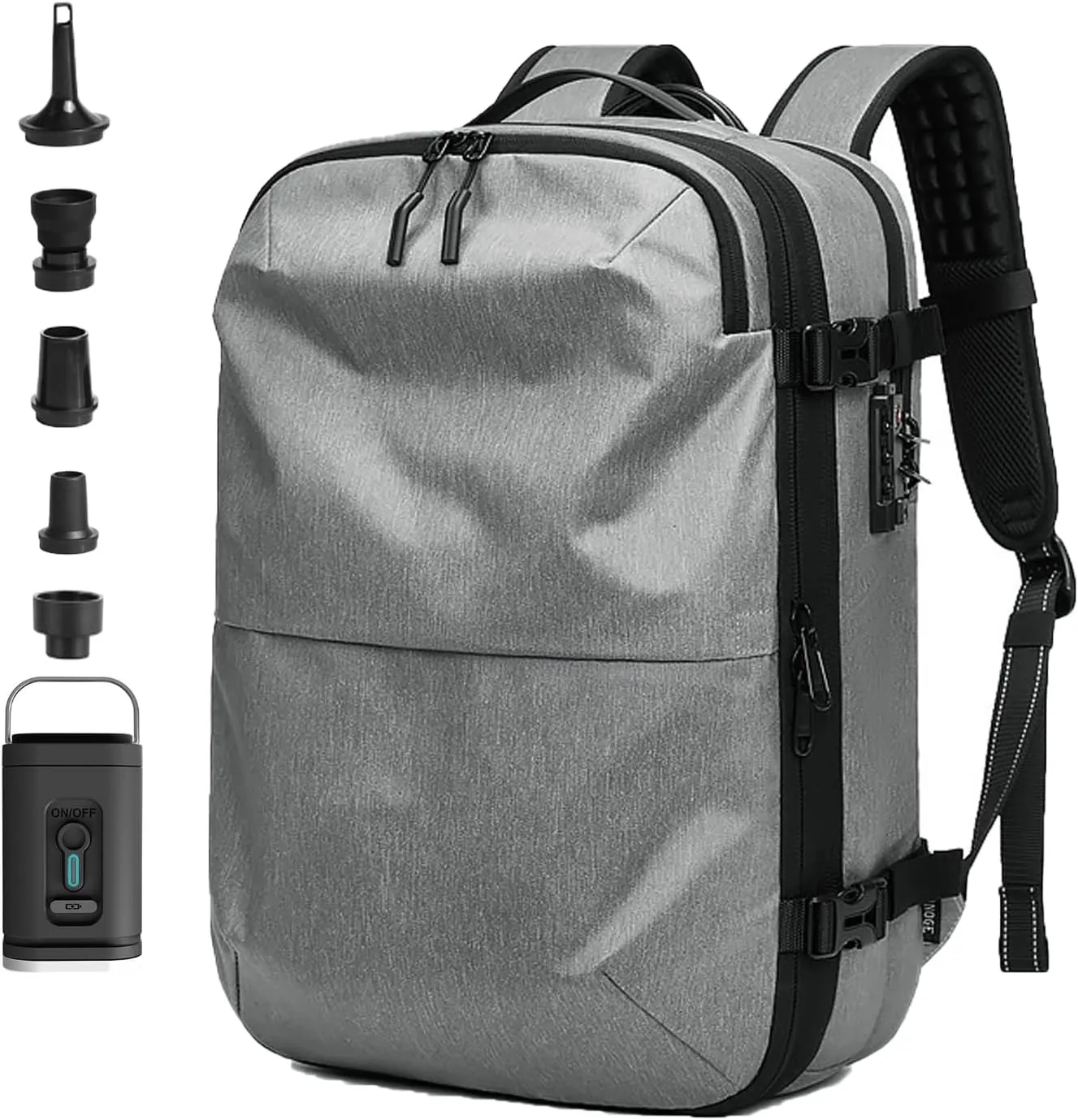 Voyagevac Vacuum Backpack for Travel, Air Travel Bag 2nd Gen, Anti-Theft and Wear-Resistant, Large Capacity (Light Gray, With air pump)